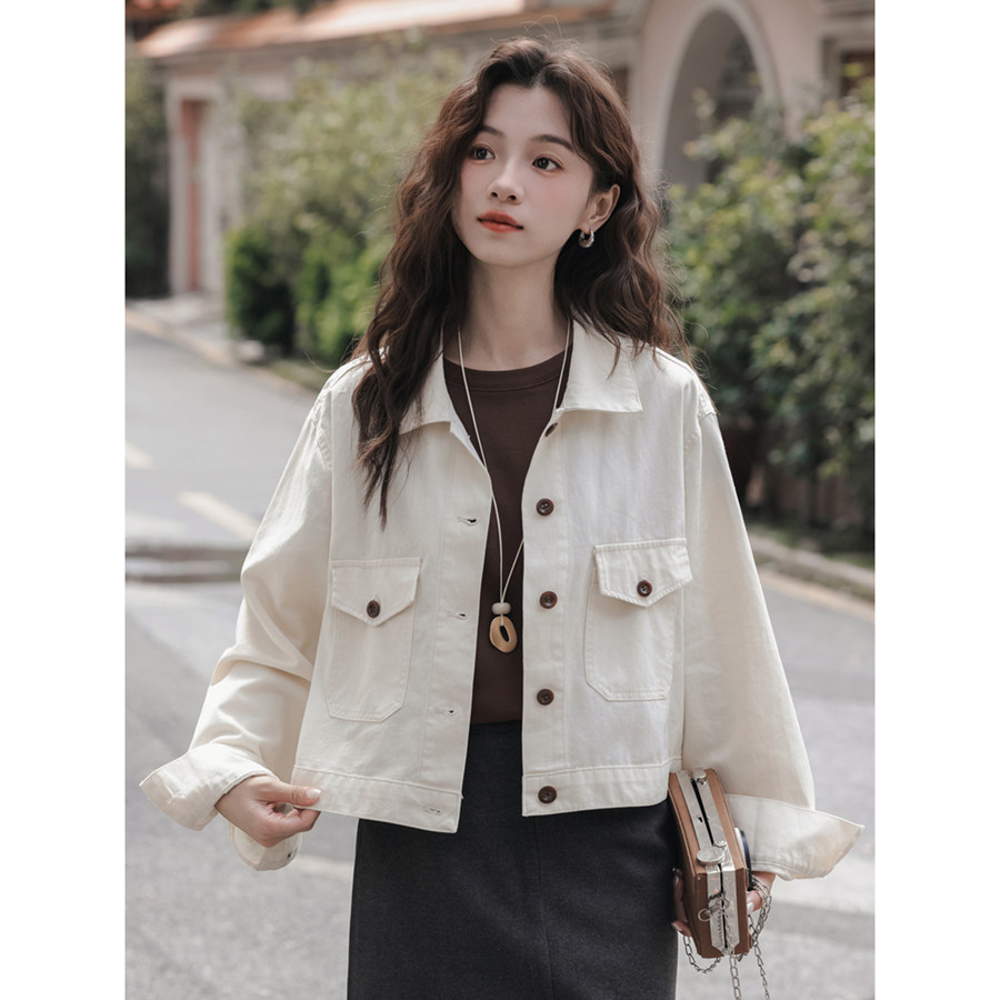 翻领工装牛仔外套女2026春季新款韩版宽松显瘦百搭短款小个子上衣