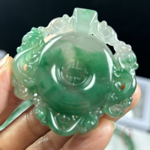 非洲翠独龙玉冰飘花车挂吊坠天然玉石A货玉坠挂件毛衣链龙凤呈祥