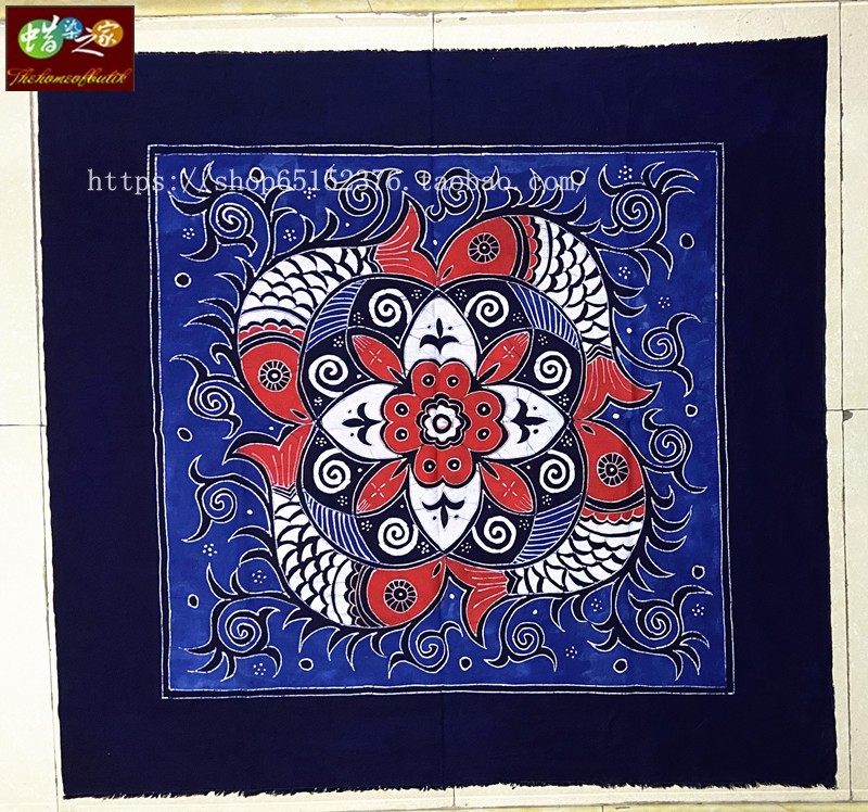 蜡染桌布 苗族蜡染 蜡染画 壁挂 台布 方桌布 四鱼图 115*115cm