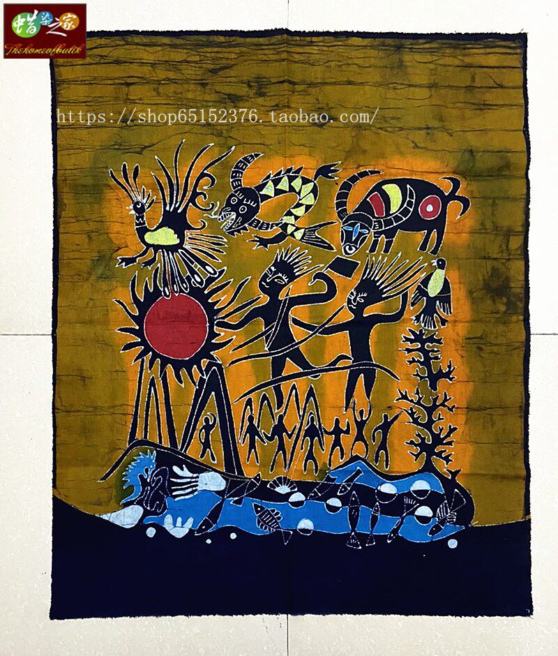 蜡染画 贵州苗族 民族特色蜡染 装饰壁挂 苗王开天地 100*80CM