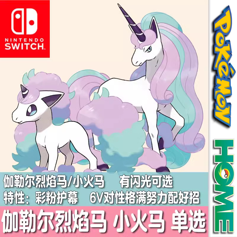 switch剑盾宝可梦Home口袋妖怪精灵定制闪光伽勒尔烈焰马小火马6V