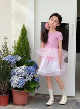 小鸡家原创儿童设计感短袖蓬蓬裙粉色夏季女童连衣群公主裙