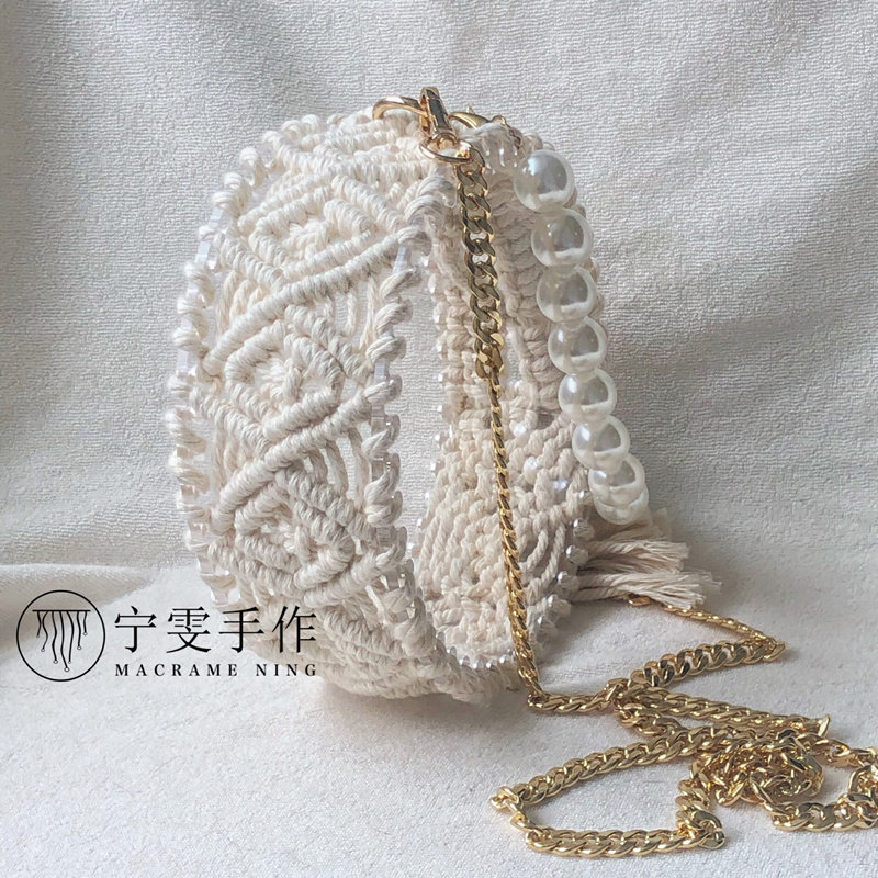 宁雯手作亚克力Macrame手工编织包圆形透明包珍珠手链原创设计