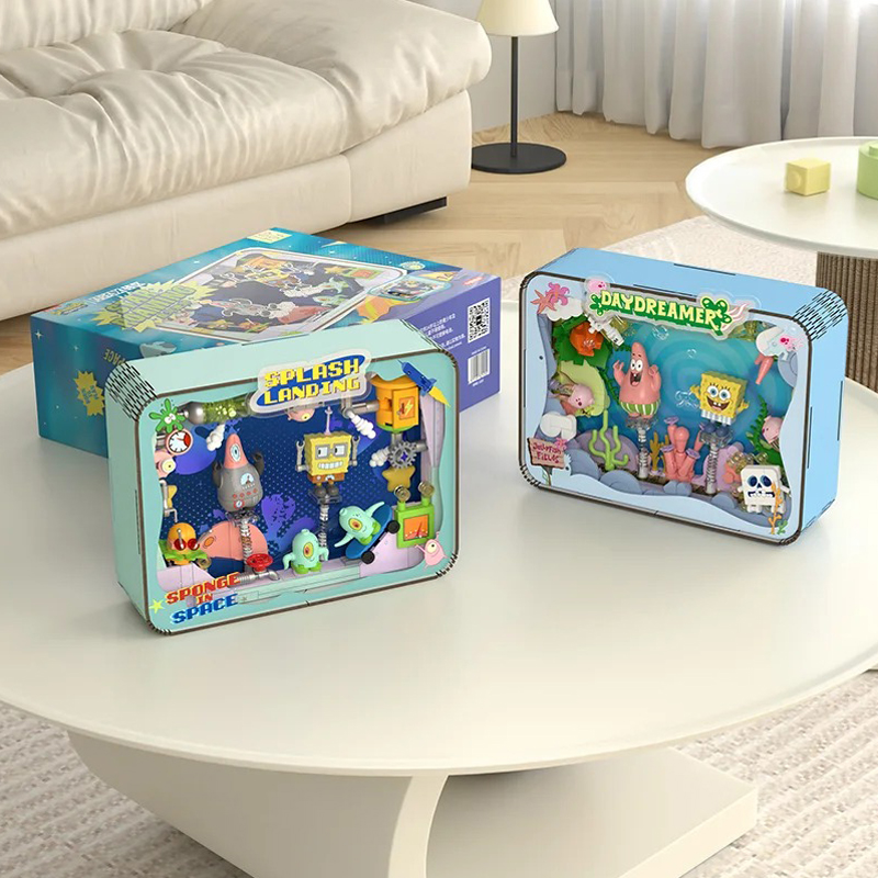 AREAX砖区海绵宝宝派大星相框积木摆件情侣闺蜜生日礼物拼装玩具