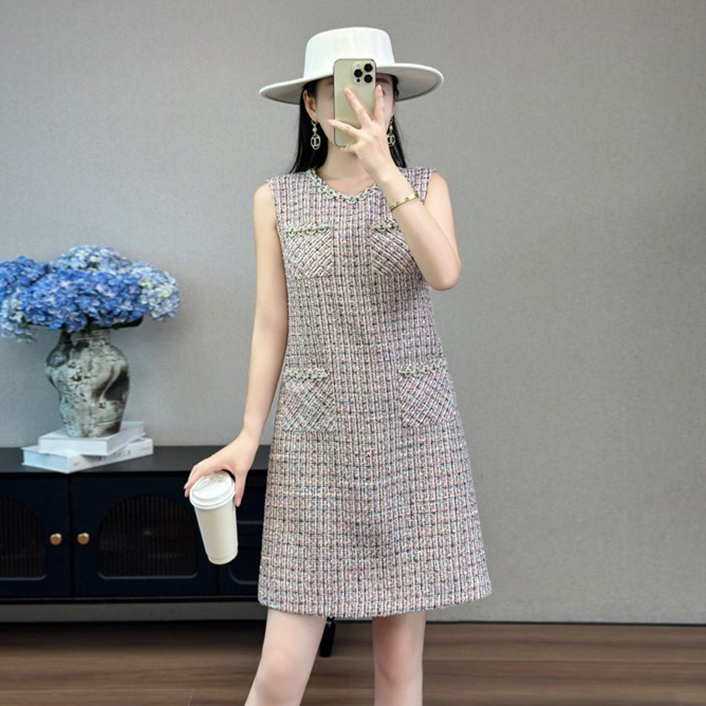 小个子背心格子连衣裙
