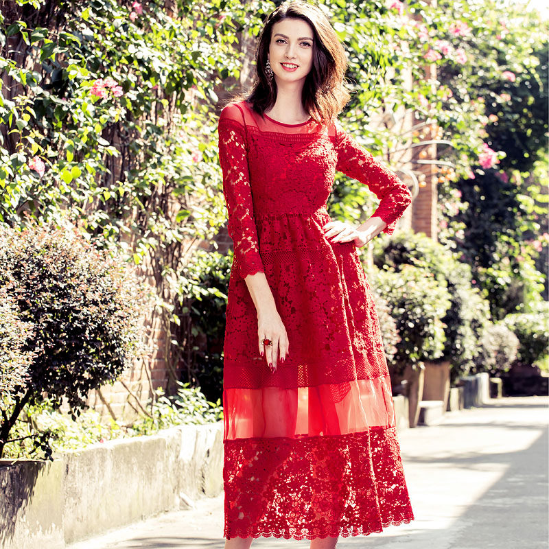 敬酒服礼服裙高端轻奢小众2026马年女装春季欧根纱红色蕾丝连衣裙