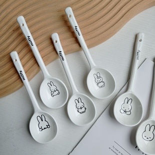 日式可爱米菲兔陶瓷勺子 家用汤勺调羹勺网红勺长柄调料勺儿童勺