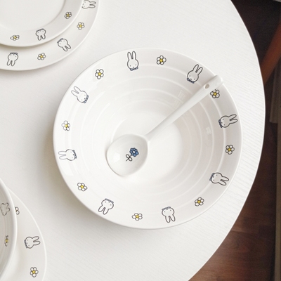 日式米菲陶瓷餐具套装 家用面碗汤碗日式斗笠碗饭盘汤盘陶瓷盘