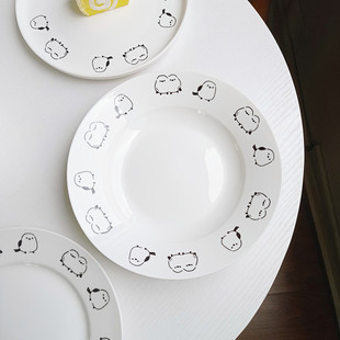 可爱山雀小鸟陶瓷盘子家用平盘深盘菜盘骨碟 日式陶瓷碗面碗汤碗