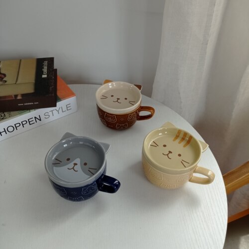 陶瓷日单hapi浮雕釉下带盖马克杯