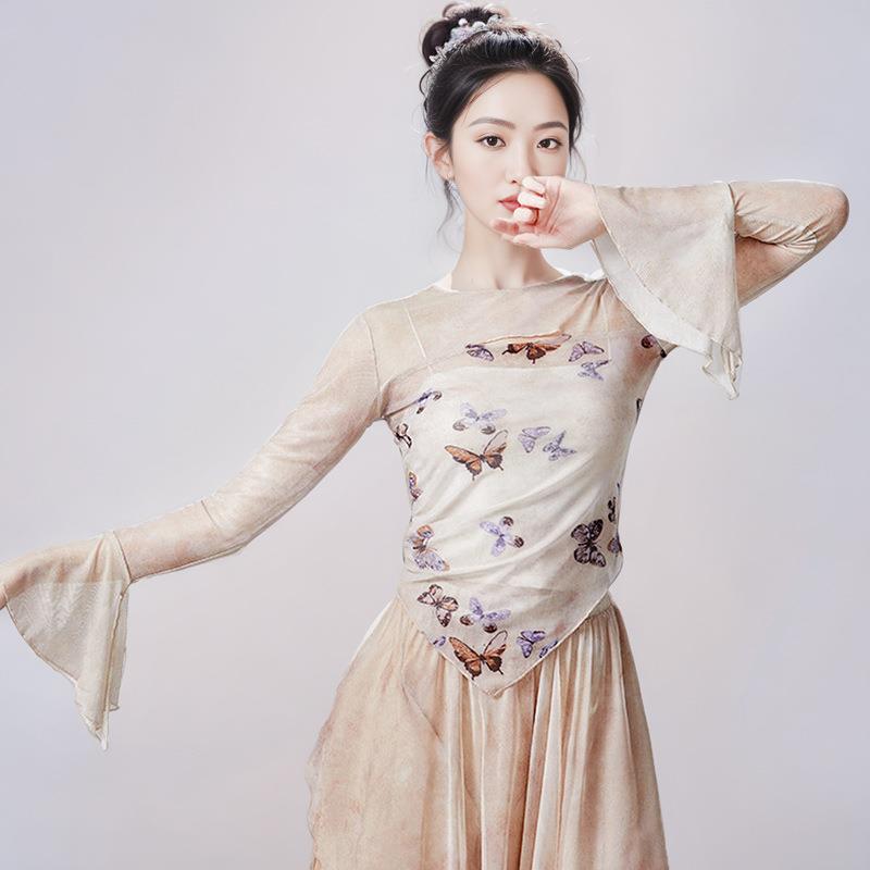 古典舞服装女飘逸练功服中国风水墨蝴蝶身韵服纱衣上衣裙裤演出服