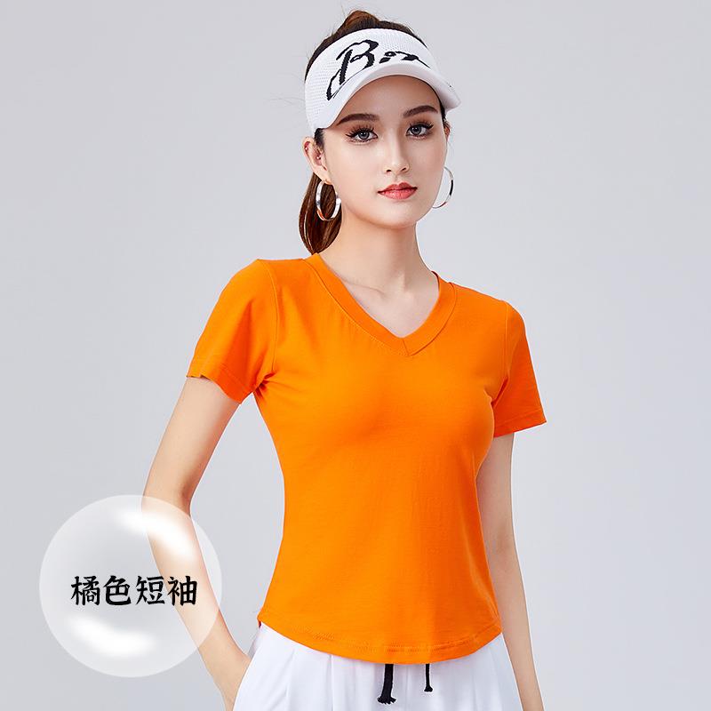 广场舞服装新款v短袖上衣时尚健身操运动跳舞团队衣舞蹈练功服女