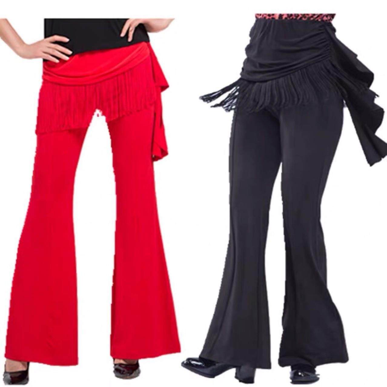 吉特巴服装夏季中腰流苏弹力广场舞修身拉丁舞演出喇叭舞蹈长裤