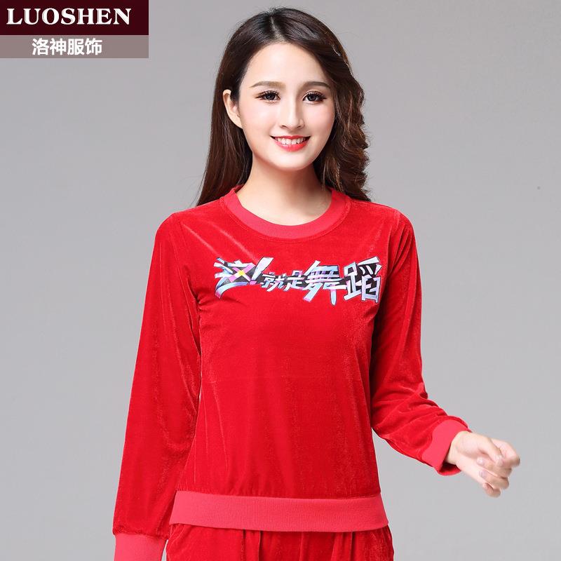广场舞服装新款套装女秋冬季金丝绒中老年长袖运动演出舞蹈服