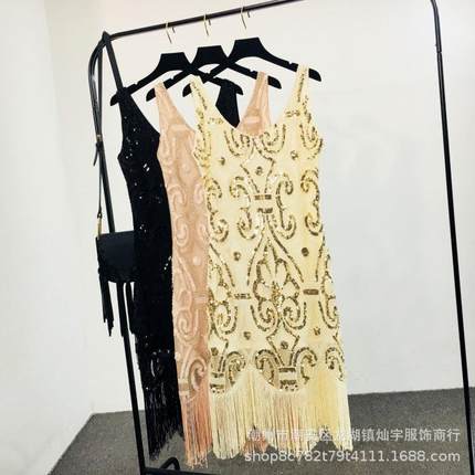 抖音热卖高档亮片礼服演出服1920复古亮片连衣裙