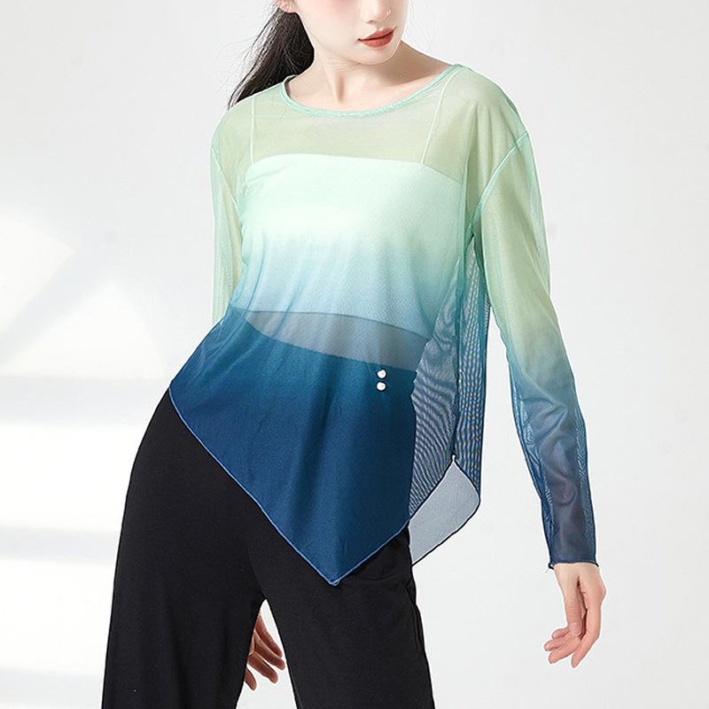 古典舞纱衣罩衫开叉渐变网纱上衣中国舞蹈练功服女演出身韵服成人