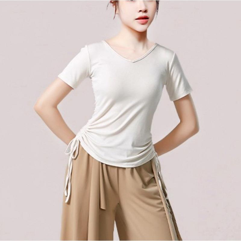 成人舞蹈练功服上衣夏季短袖t恤系带抽绳现代舞服女瑜伽形体训练