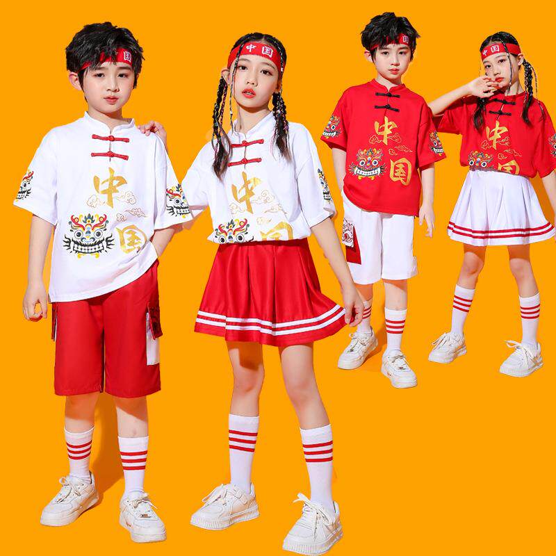 儿童啦啦队演出服秋季女童流行舞套装学生团体班服嘻哈街舞潮服
