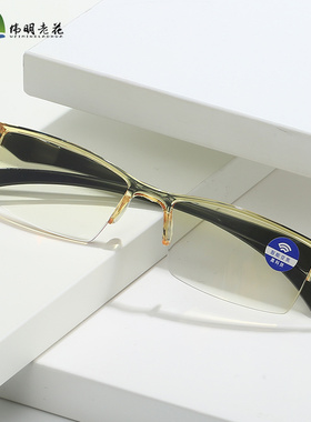 2023新款抖音快手热款智能变焦老花眼镜地摊小黄镜展销蓝色老花镜