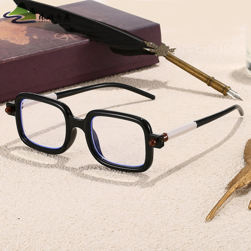 跨境个性文艺小方框老花镜 防蓝光树脂片造型装饰老人镜