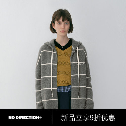 NO DIRECTION+学院风条纹连帽羊绒开衫N610204607A