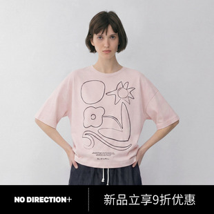 NO DIRECTION+2026夏线条印花Oversize落肩T恤N620512335D