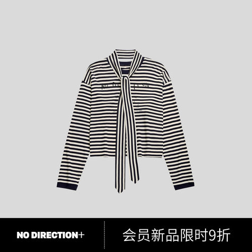 NO DIRECTION+2026秋飘带领口短方落肩休闲羊毛上衣N634024356A