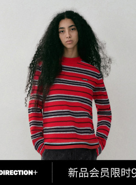 NO DIRECTION+ 羊毛圆领翻针立体条纹针织衫N530101638B