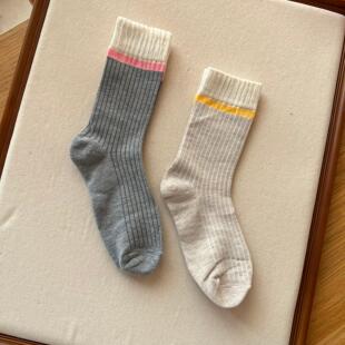 ins风女袜子百搭中高筒 基础百搭拼色条纹撞色秋冬季 9.9两双