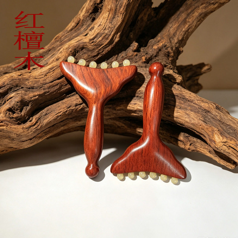 羊角鱼尾铲金丝檀羊角小推子经络梳子脸部全身按摩拨筋棒按摩工具