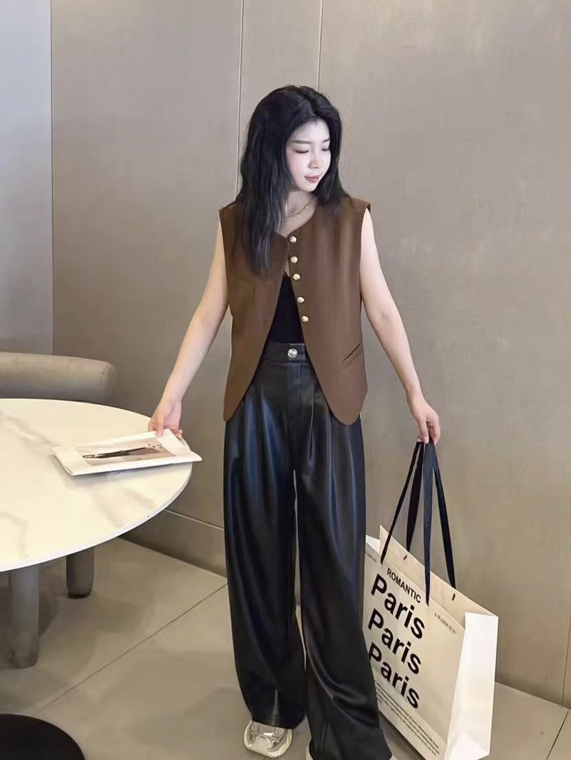 小香风秋季新款韩版时尚百搭圆领单排扣无袖马甲女宽松显瘦上衣