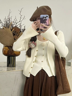 小香风法式 2024年简约花朵内搭吊带针织开两件套 气质甜美闺蜜同款