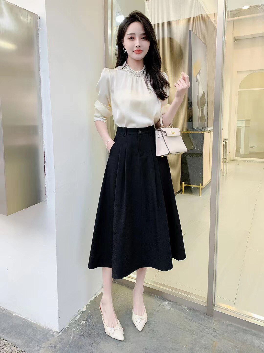 法式女装A字西装半身裙女2024年新款春季裙子胖mm遮肚显瘦长裙子