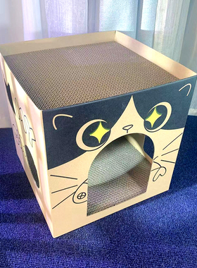 猫抓板猫咪纸箱屋方形猫窝瓦楞双层立式耐磨不掉屑瓦楞纸猫咪房子