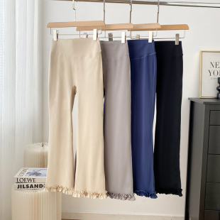 鲨鱼裤 春夏外穿显瘦健身裤 女 女高腰收腹运动裤 木耳边喇叭瑜伽裤