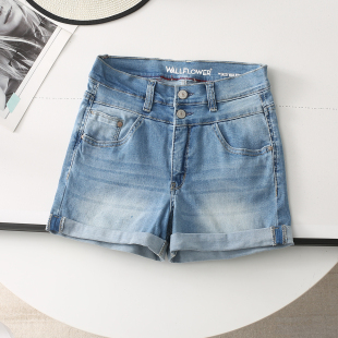 女热裤 出口欧美原单 牛仔裤 脚翻边短裤 子夏 中高腰显瘦柔软百搭裤