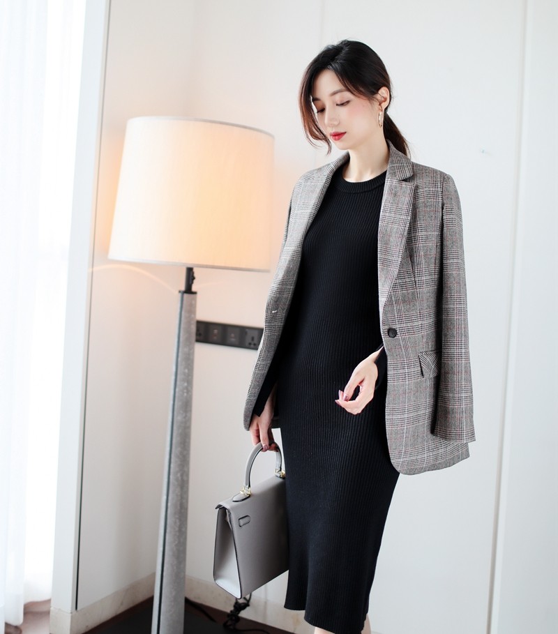 简约大气 一粒扣设计 英伦风格纹羊毛呢西装/外套 两色