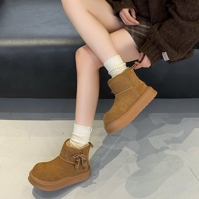 平底雪地靴女款加绒小土豆勃肯短靴子2025新款冬季毛毛东北大棉鞋