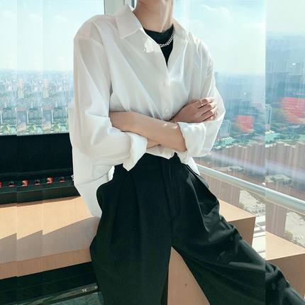 纯棉白色衬衫女设计感小众长袖冷淡风宽松慵懒风免烫秋季百搭上衣