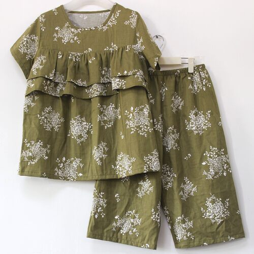 双层纯棉纱家居服睡衣套装防凸点