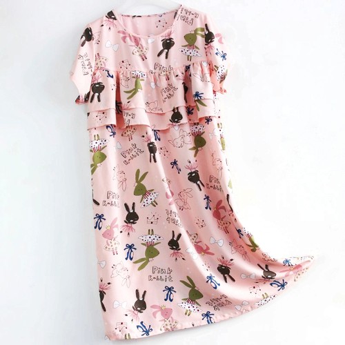 防凸点棉绸睡裙短袖遮胸家居