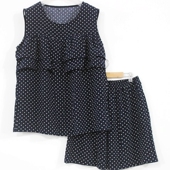 防走光套装 居家女夏 睡衣背心防凸点人造棉绵绸打底衫 棉绸无袖 短裤