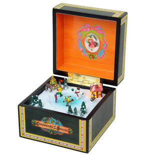 带灯光仿古木质溜冰音乐盒欧式 美国Mr.Christmas 圣诞新年礼物