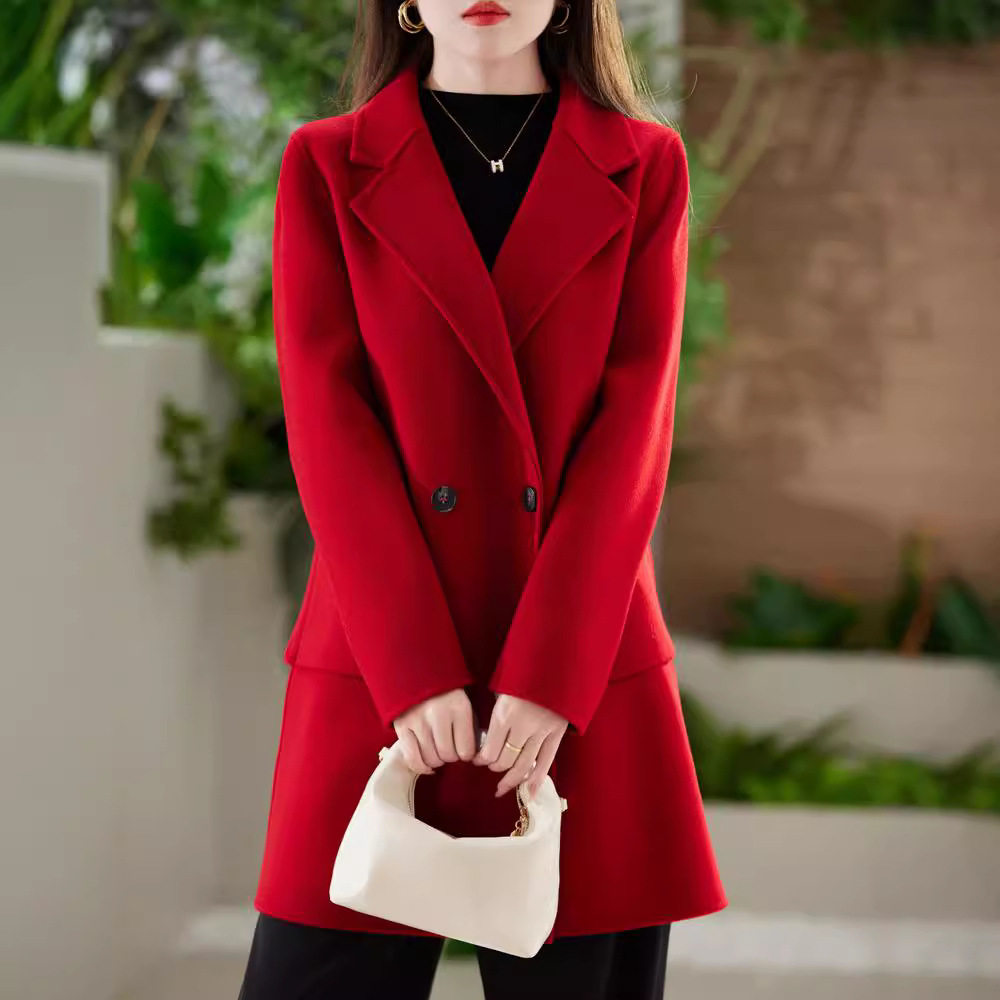 秋冬新款双面羊毛大衣女中长款小个子西装羊毛呢外套气质百搭显瘦