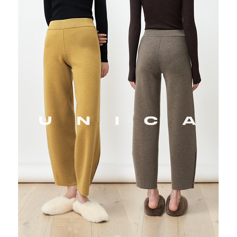  UNICA/一条过冬加厚双层羊毛双面双色时髦弧形撞色缝线羊毛奶奶裤