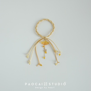 原创秋冬银杏树叶流苏发圈甜美可爱少女橡皮筋发饰发绳头绳头饰品