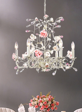 SY浪漫粉紫公主水晶花朵吊灯欧法式田园奶油风女孩房间公主卧室灯