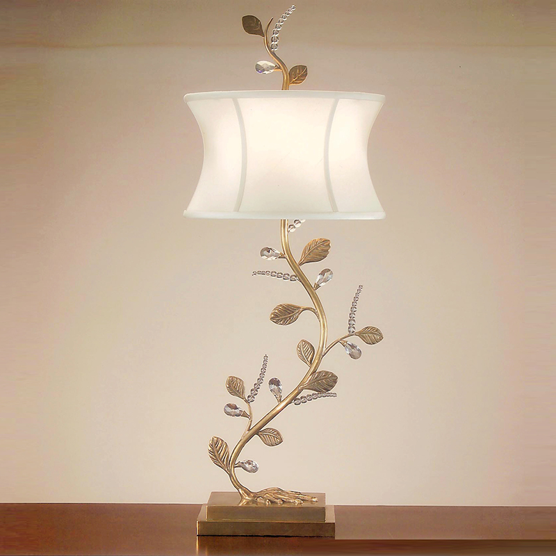 欧美式全铜树叶水晶台灯客厅卧室