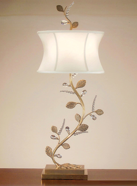 SY浪漫全铜水晶树叶台灯别致欧法式轻奢别墅客餐厅书房卧室床头灯