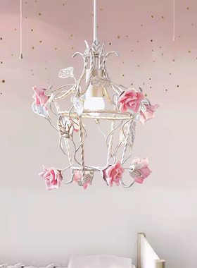 SY浪漫粉红色花朵水晶吊灯欧法式田园风公主女儿房衣帽间卧室灯